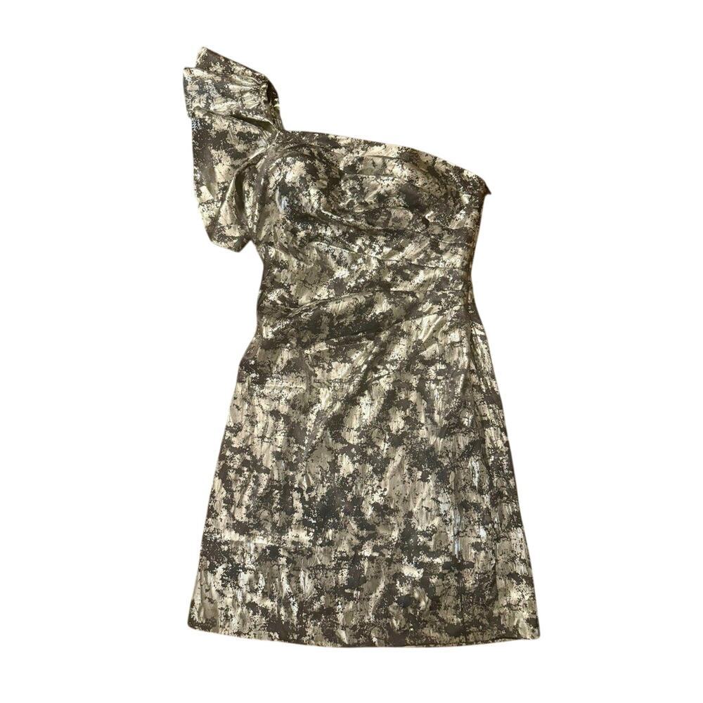 One Shoulder Y2K Dress Ruffle Ruched Metallic - Picture 2 of 10